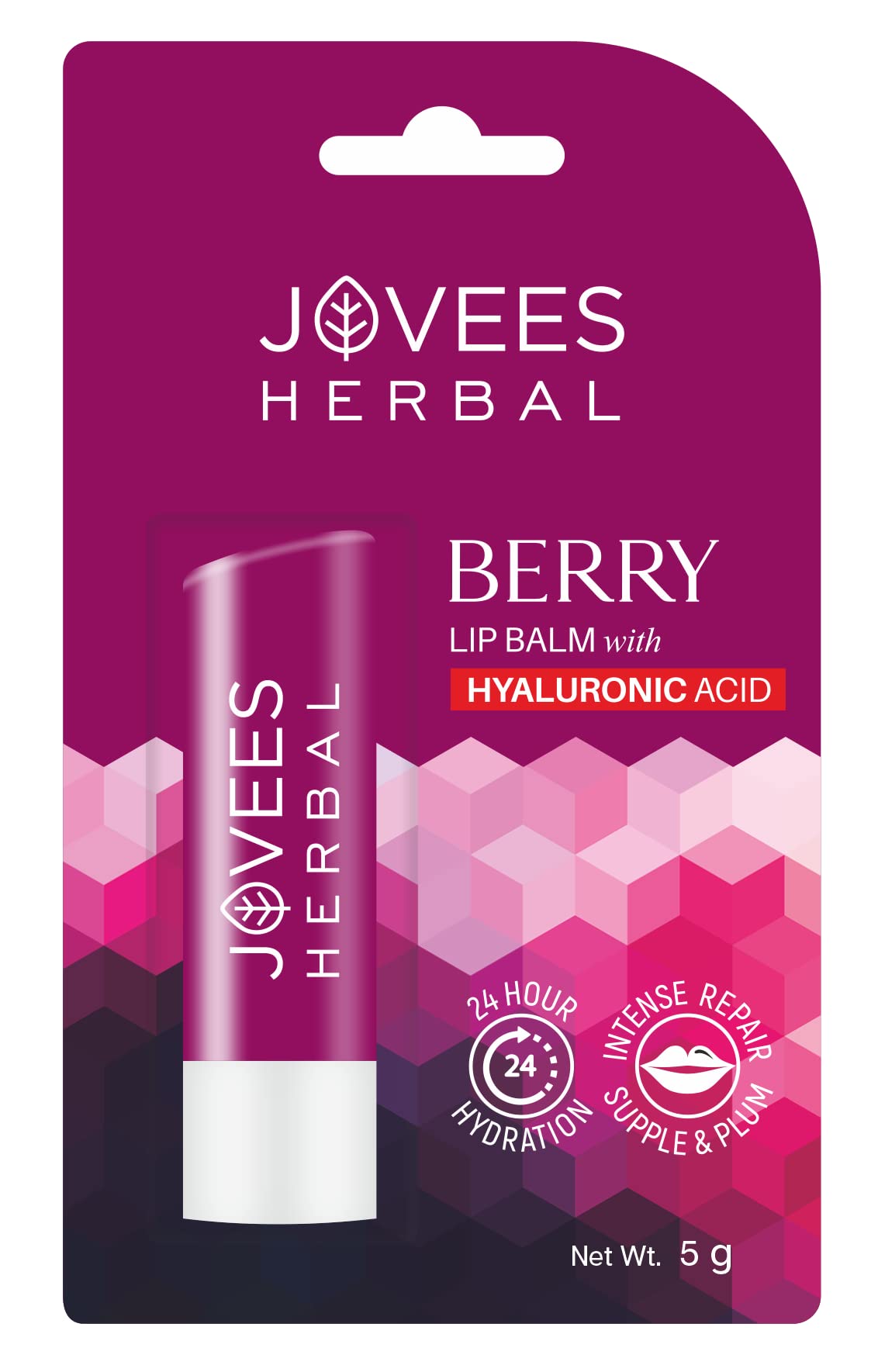 Jovees Herbal Berry Lip Balm with Hyaluronic Acid | 24 Hour Hydration | Rejuvenates Dry and Chapped Lips | Gives Soft & Supple Lips 5g