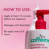 mCaffeine Brightening SPF 50 PA+++ Body Sunscreen Lotion | Instant Cooling, De-tan Body Lotion with Vitamin C Rich Raspberries & Niacinamide | Lightweight, Non-sticky Sun Protection - 200ml