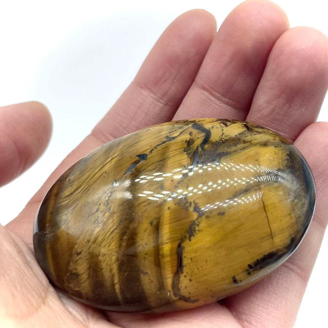 Truewon Natural Healing Crystal Chakra Reiki Polished Love Oval Pocket Worry Stone Crystals for Anxiety Stress Relief Therapy (Yellow Tiger's  Eye) Yellow Tiger's  Eye