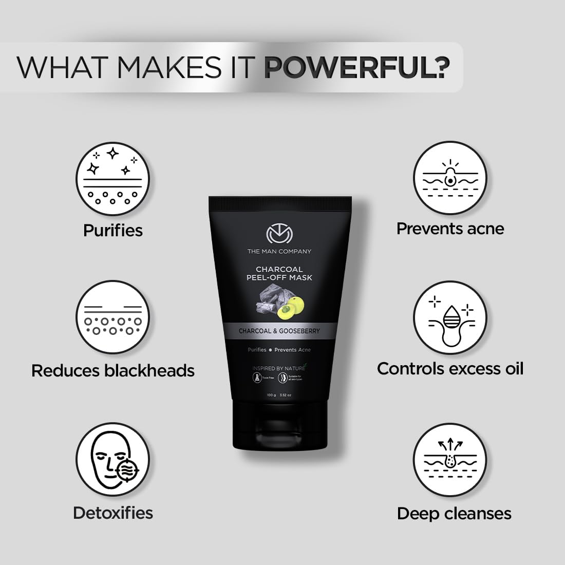 The Man Company De Tan Activated Charcoal Peel-Off Mask with Moringa, Gooseberry & Turmeric Powder Extract for Dead Skin, Blackhead & Tan Removal - 100gm*2