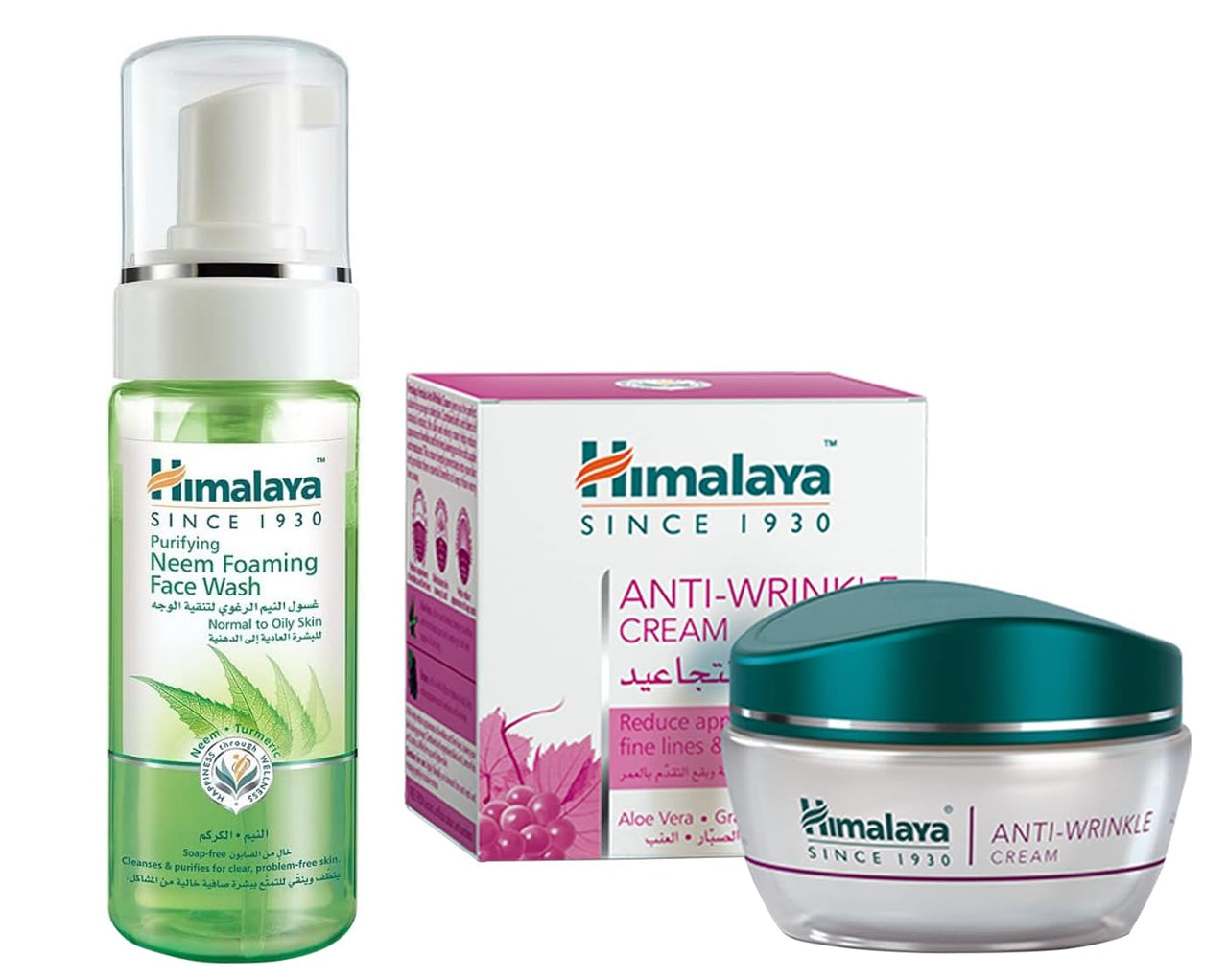 Himalaya Herbals Purifying Neem Foaming Face Wash, 150ml & Herbals Anti-Wrinkle Cream, 50g Combo