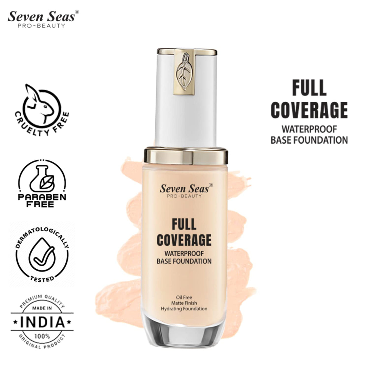 Seven Seas High Coverage Perfect Radiance Foundation for Flawless Finish Face Makeup, Super Stay Professional Waterproof Full Base Foundation for Oily Dry All Skin Women (Skin, 2)