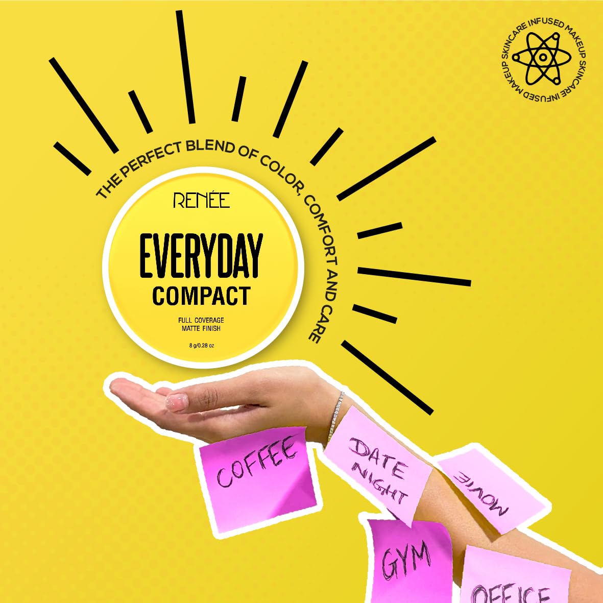 RENEE Everyday Compact Powder - Sandal, Matte Finish, High Coverage, Ultralight & Silky Smooth Finish, Enriched with Vitamin C & H yaluronic acid, Cruelty-Free Skincare Infused Makeup, 8Gm