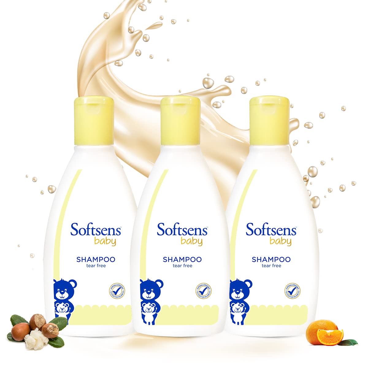Softsens Baby TEAR FREE Shampoo | Mild, Hypoallergenic , Paraben & Sufate Free (200ml x Pack of 3)