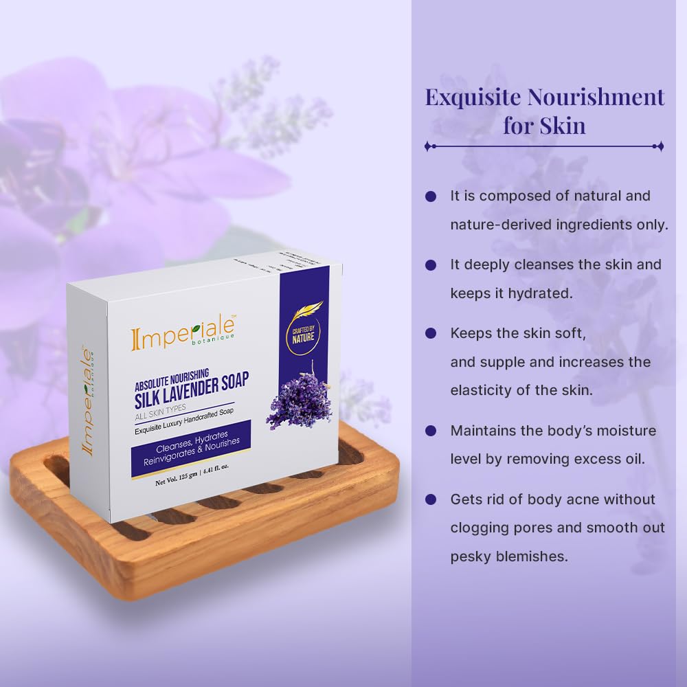 Imperiale Botanique Absolute Nourishing Handmade Lavender Soap for Women & Men | 125 GM | Luxurious Handcrafted Bath Soap | Ashwagandha, Shea Butter, Silk Protein & Lavender Oil | Scented Soap For Smooth, Soft & Radiant Skin