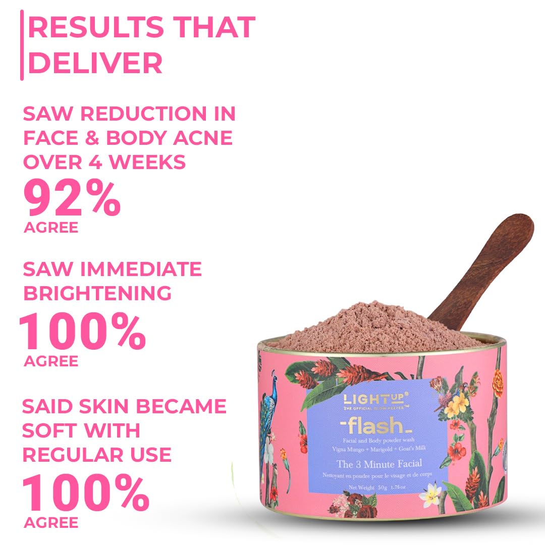 Light Up Flash Face & Body Brightening Ubtan - 3 Minute Facial,Goat's Milk,Marigold,Hibiscus,Rose,Guava & Vitamin C: Instant Glow,Tan Removal,Gentle Exfoliation,Natural Radiance,Bridal - 50 gm Scrub