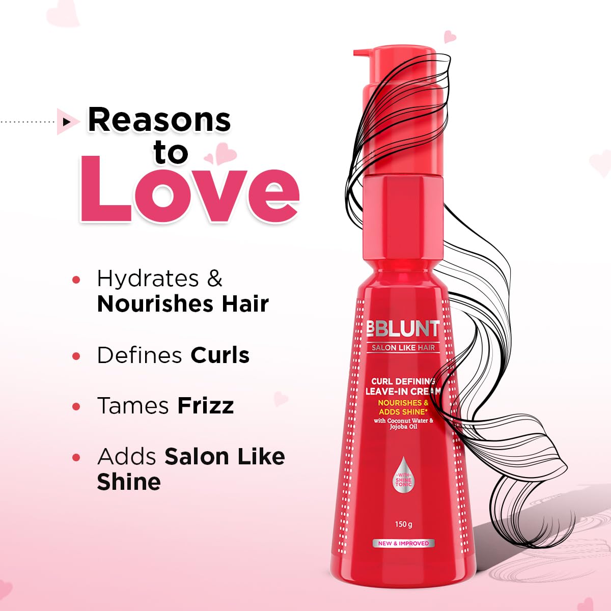 BBLUNT Curl Defining Leave-In Cream For Curly Hair, Leave-In Conditioner For Frizzy, Dry, Wavy Hair, Defines Curls and Gives Nourished Shiny Curly Hair, With Shine Tonic - 150 g