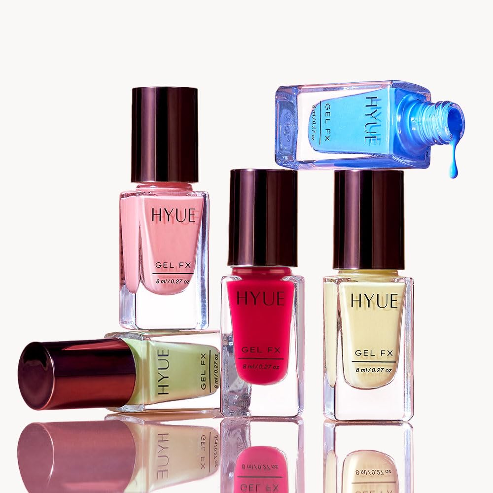 HYUE Gel FX Nail Paint | Spring-Summer Pastels | 8 ml x 5 | Ultra-Glossy Shine | Long-Lasting Wear | Chip-Resistant Formula | Quick-Drying | High-Impact Glossy Finish | Available in 22 Shades