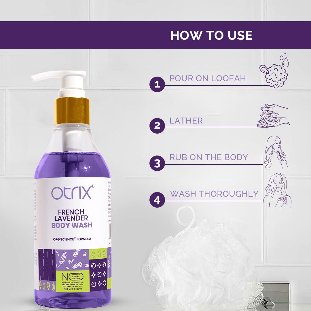 Otrix French Lavender Body Wash, 290ml – Calming Shower Gel with Natural Ingredients – Aromatherapy Formula for Relaxation and Hydration – Sulfate and Paraben Free