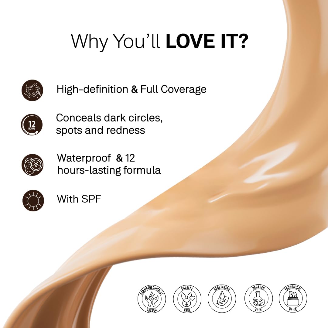 FLiCKA Flawless Femme Liquid Foundation for Face Makeup 30ml | Medium to High Coverage, Buildable | Natural, Waterproof & Moisturizing | All Skin Types | 02 Ivory