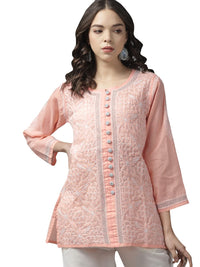 Ada Women's  Hand Embroidered Lucknowi Chikankari Cotton Straight Short Top Kurti A178625