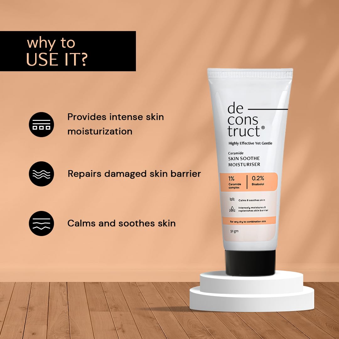 Deconstruct Skin Soothe Moisturizer | 1% Ceramides + 0.2% Bisabolol | Ceramide Barrier Repair | Soothing | For Very Dry to Combination Skin | Deep Moisturization & Hydration | 50 gm