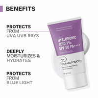 DERMATOUCH HYALURONIC ACID 1% SUNSCREEN | SPF 50 PA++++ | FOR ALL SKIN TYPES | NO WHITE CAST | 30G