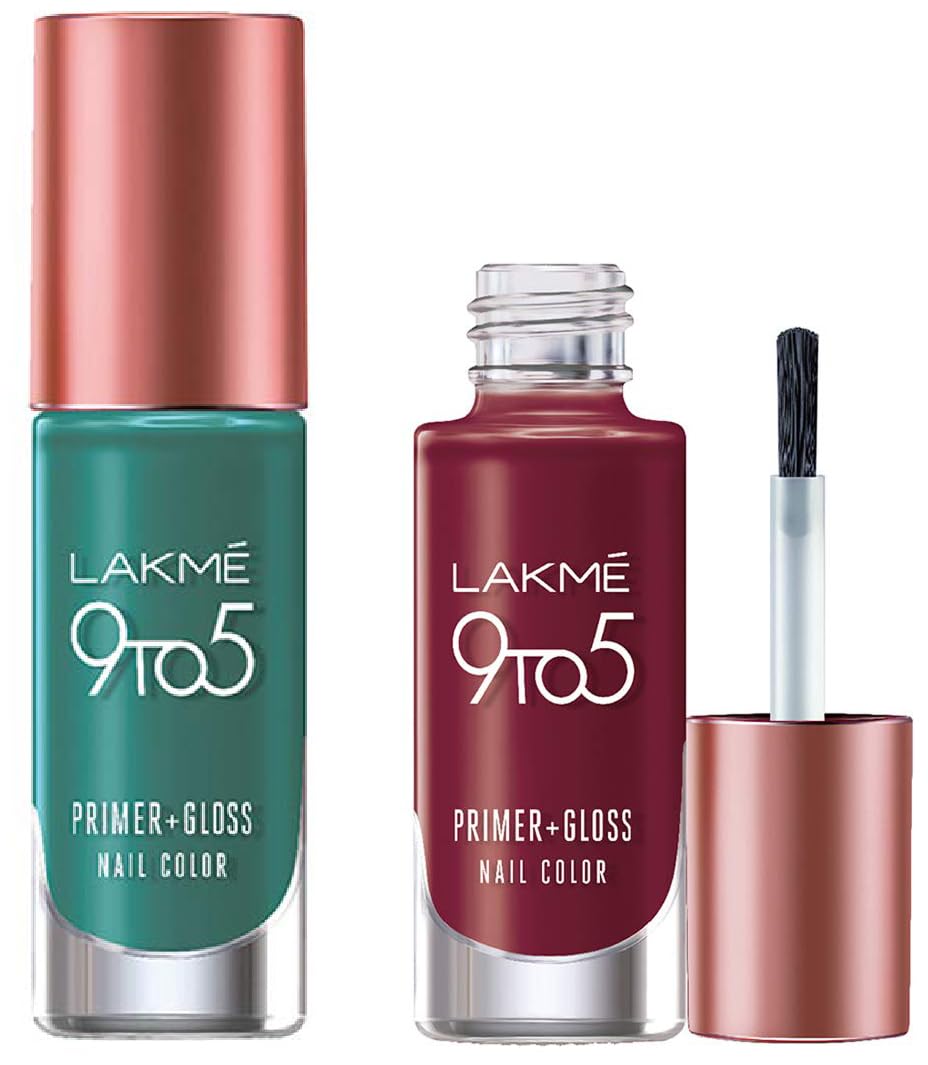 Lakmé 9 To 5 Primer + Glossy Finish Nail Colour & 9 To 5 Primer + Glossy Finish Nail Colour Combo, 6 Ml