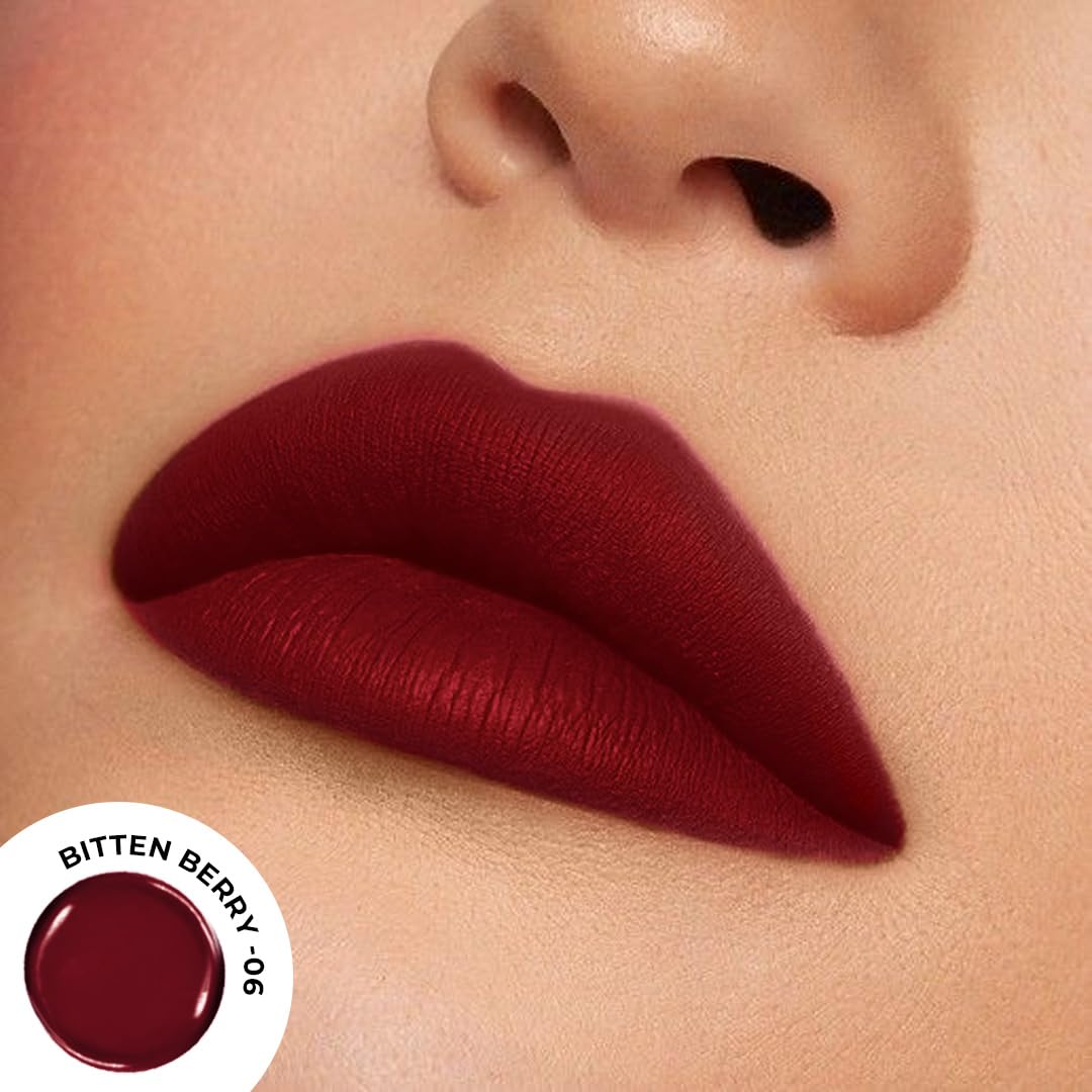 SOKU Always Kissable Long-Lasting Matte Liquid Lipsticks for Women Waterproof, Smudge-Proof | Lightweight Vegan Formula with Vitamin E | Smooth Application, Rich Colour (Bitten Berry-06) - 4.5 ml