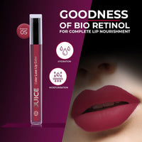 JUICE Matte Lipstick with Goodness of Bio Retinol, Moisturising lock technology, SPF 15 Waterproof & Long Lasting Cherry Kiss M05