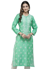 Ada Hand Embroidered New Lucknowi Chikankari Chanderi Kurta Kurti for Women A411175