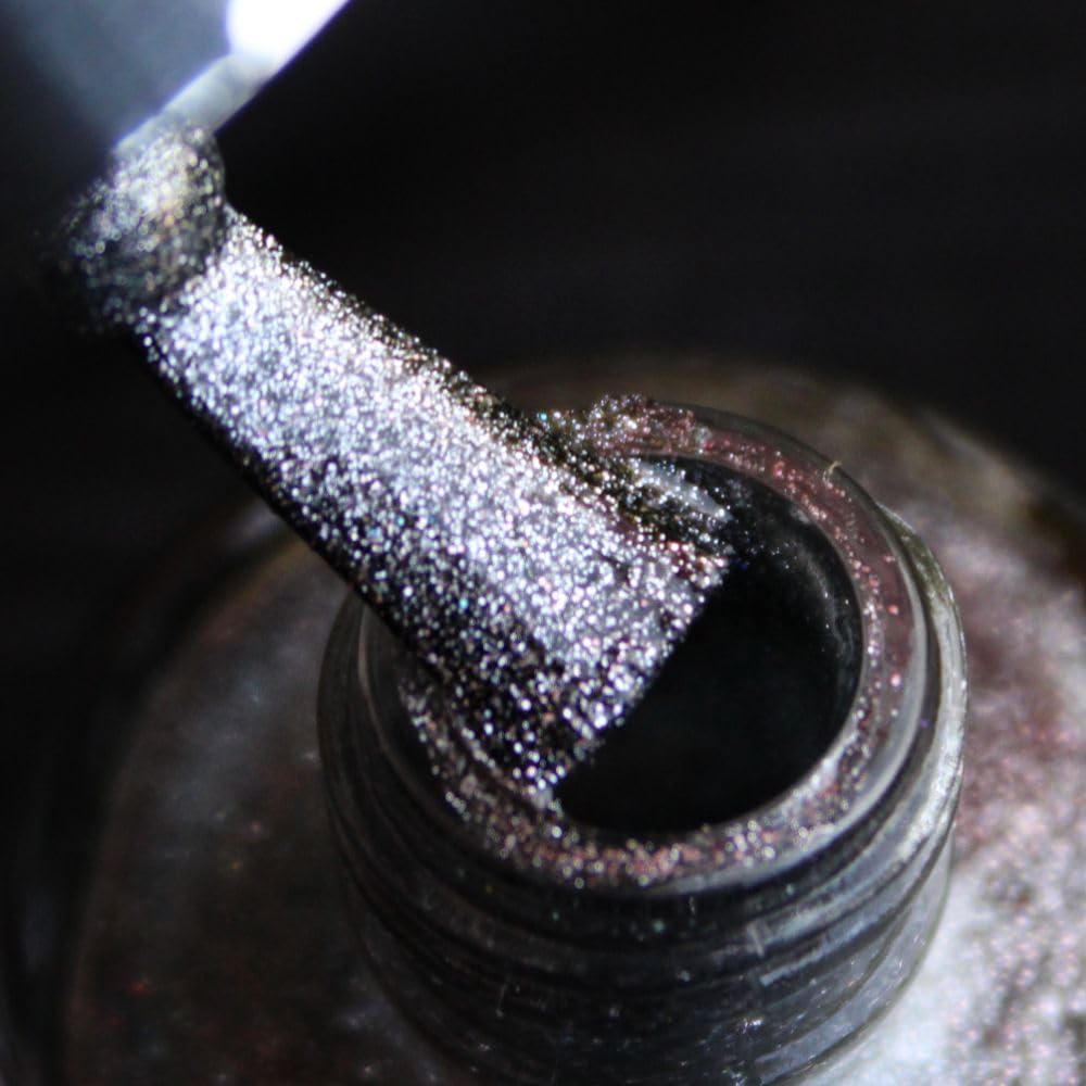 DeBelle Gel Nail Polish Grey Glitteratti (Silver Glitter Nail Paint)|Non UV - Gel Finish |Chip Resistant | Seaweed Enriched Formula| Long Lasting|Cruelty and Toxic Free| 8ml