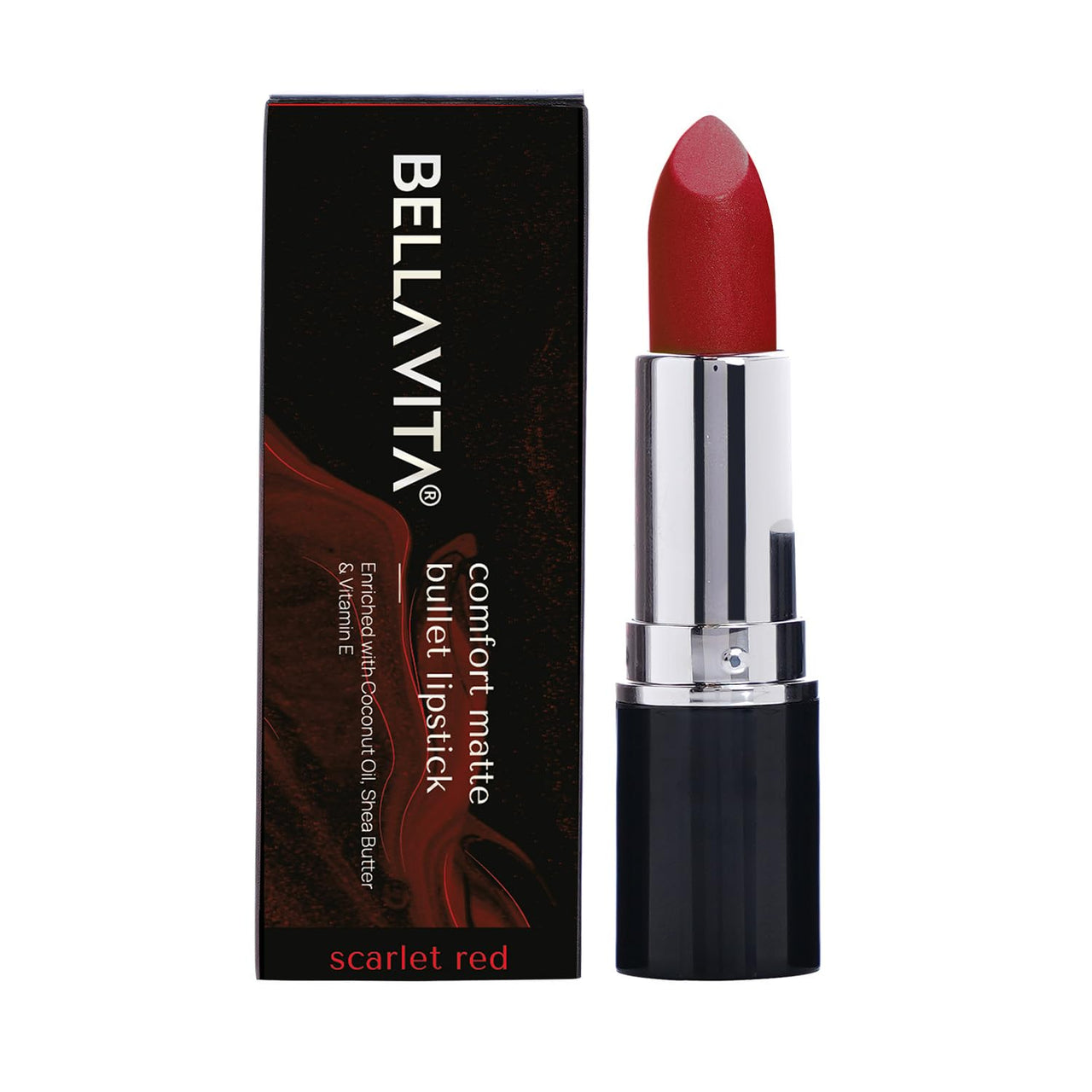 BELLAVITA Comfort Matte Bullet Lipstick| Intense Colour| Creamy Matte Finish| Intense Moisturisation| Smooth Glide| Lipsticks for Women |4 Hr Stay, Scarlet Red, 4.2 gm