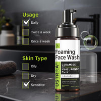Ustraa Foaming Face Wash - 150ml - with Ceramide & Hyaluronic Acid - For Sensitive Skin | Gentle Formulation | Keeps pH in Balance | Dermatologically Tested | NO SLS, NO PARABEN