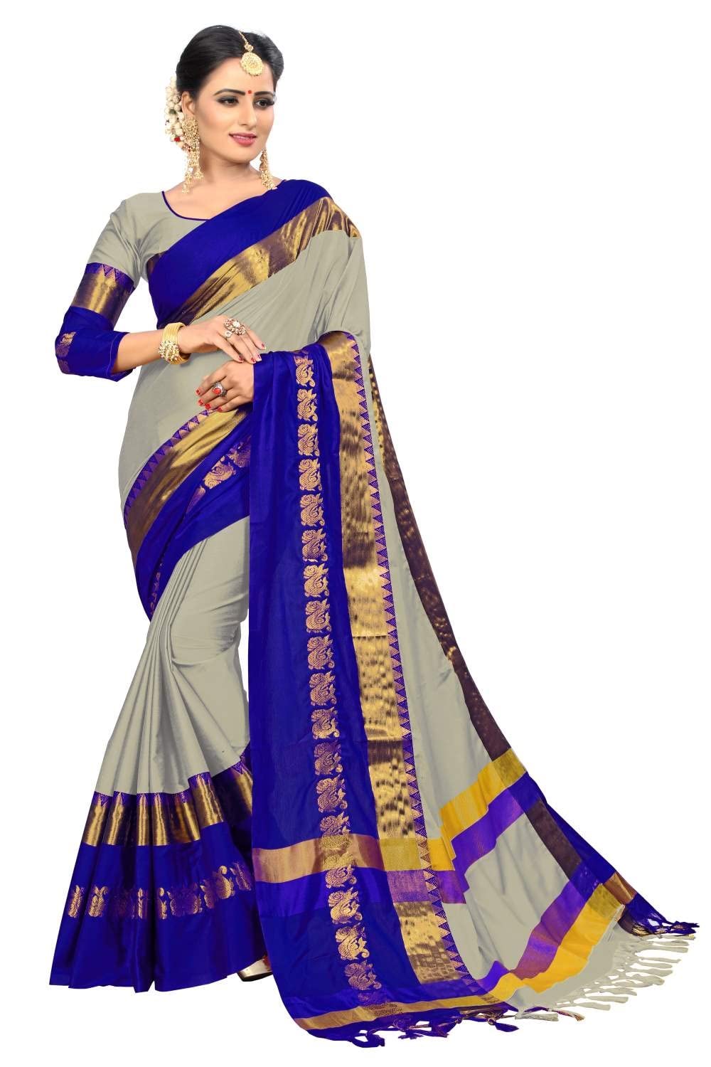 PAREVDEE Women's  Dobby Cotton Saree With Blouse Piece