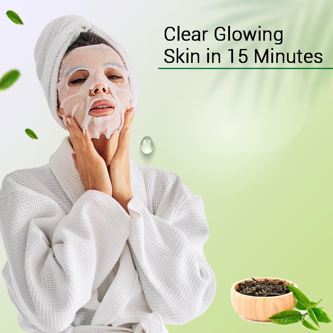 Mancode Green Tea Facial Sheet Mask 25ml Repairs Damaged Skin Purifies & Hydrates Pore Reducing, Brightening and Enhances Daily Glow | Korean Sheet Mask for Men Women Sheet Mask Set Combo Pack of 3