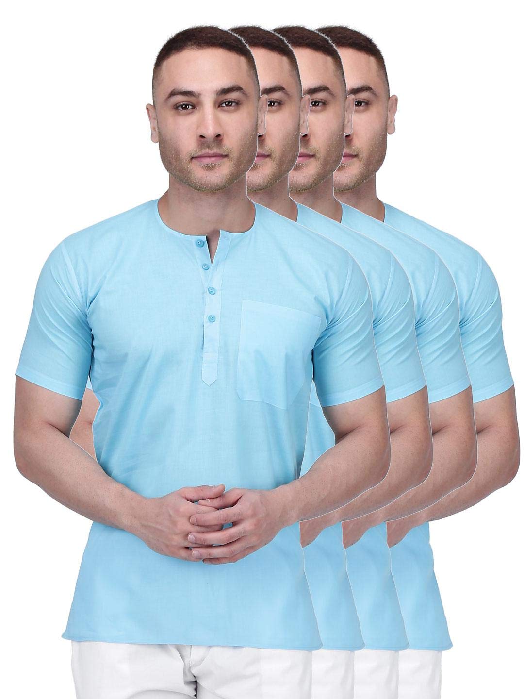 Rajubhai Hargovindas Men's  White Fine Cotton Short Kurta | Pack of 4 |
