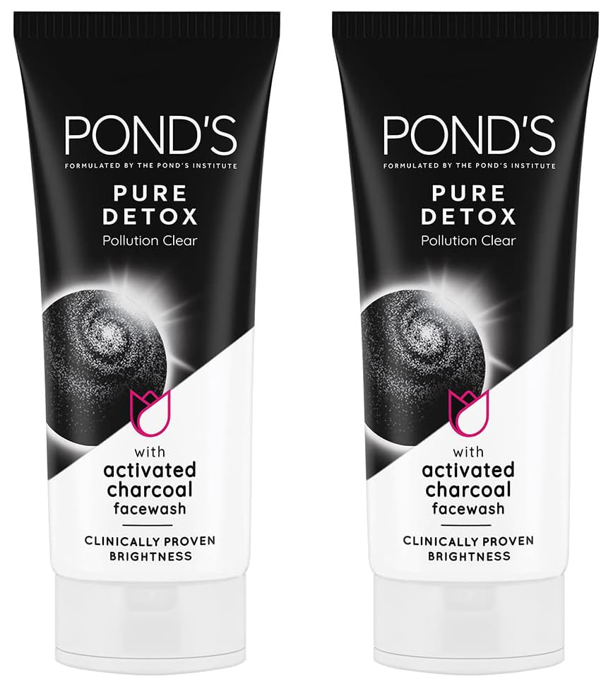 POND's Pure Detox Face Wash 100 g, Daily Exfoliating & Brightening Cleanser, Deep Cleans Oily Skin - With Activated Charcoal for Fresh, Glowing Skin (Pack of 2)