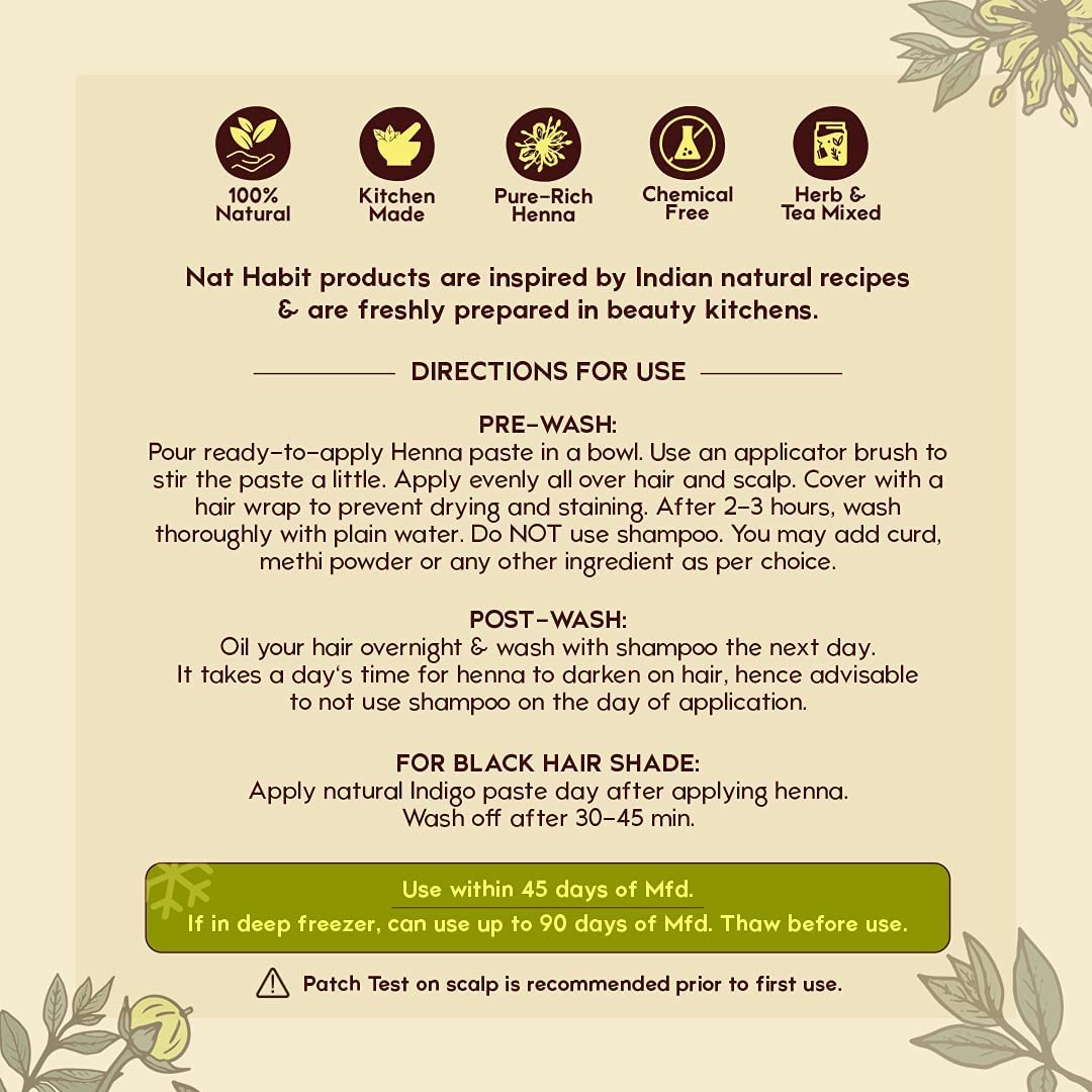Nat Habit Kacchi Neem Wooden Comb - Soaked In 17 Herbs For All Hair Types (Dual Tooth) and Nat Habit Henna Paste, 100% Natural Rajasthani Henna - (Pack of 4 x 220g)