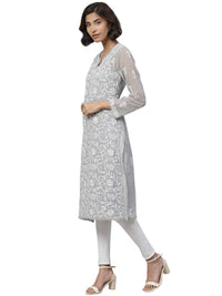Ada Lucknowi Hand Embroidered Traditional Chikankari Georgette Kurta Kurti with Slip for Women