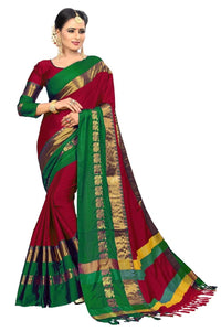 PAREVDEE Women's  Dobby Cotton Saree With Blouse Piece