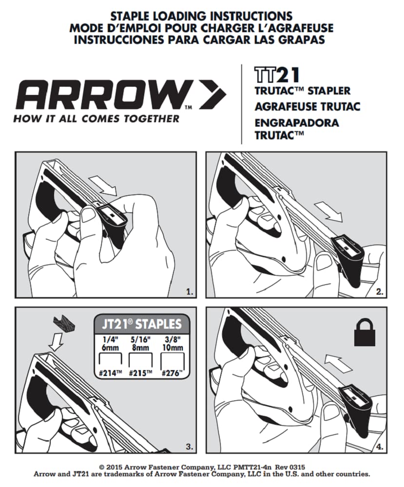 Arrow TT21 TruTac Forward Action Staple Gun, Manual Push Stapler for Upholstery, Crafts, Decorating, and Repairs, Fits JT21 Thin Wire Staples