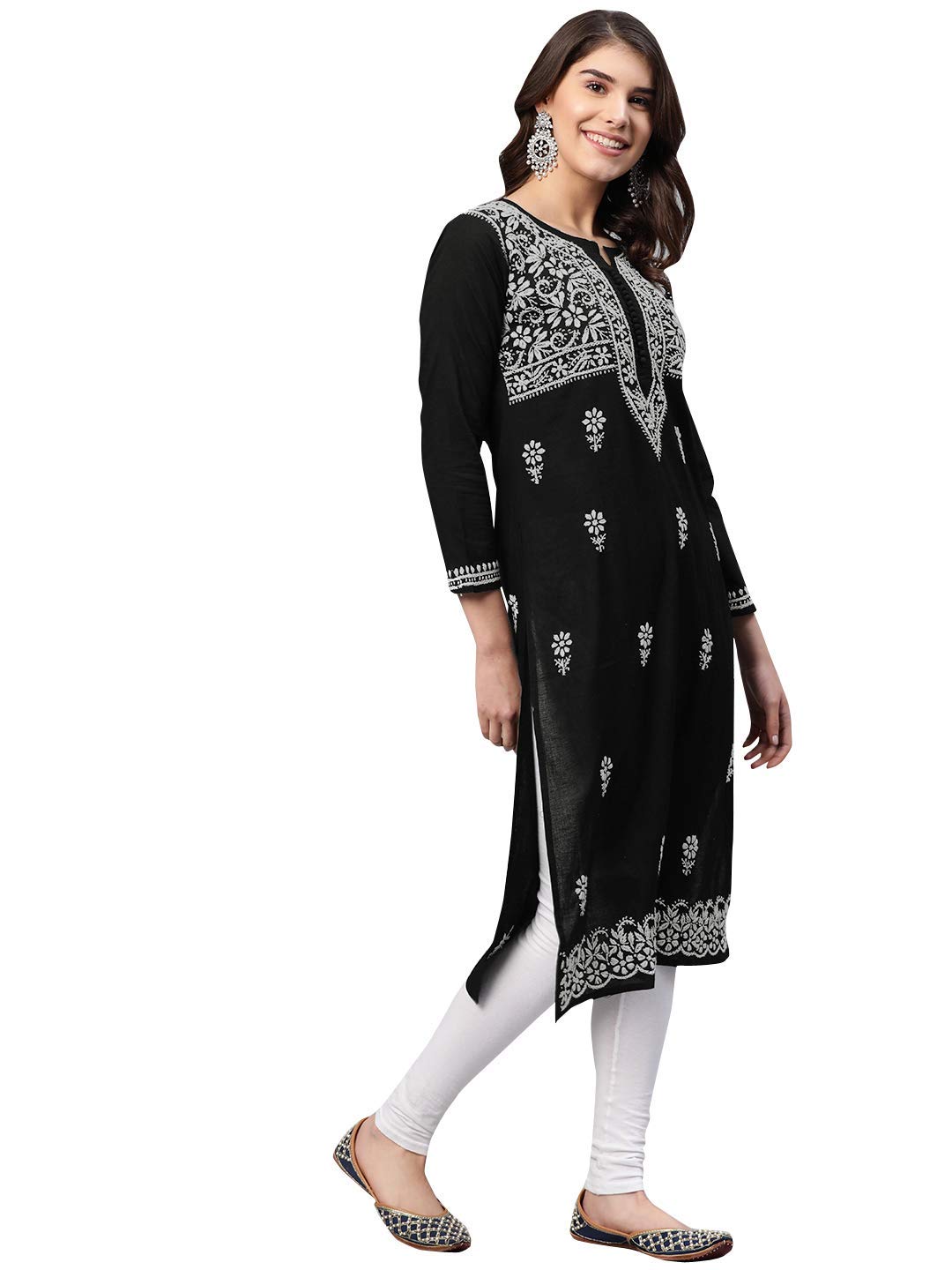 Ada Hand Embroidered Lucknow Chikankari Women's  Pure Cotton Kurti Kurta