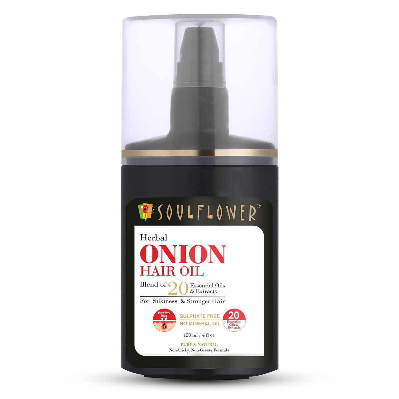 Soulflower Amla & Onion Hair Oil for Hair Growth & Hair Fall Control | 100% Pure & Natural with Castor, Peppermint, Argan Oil | Promotes Healthy Scalp & Stronger Hair for Men & Women | No Mineral Oil, 120ml