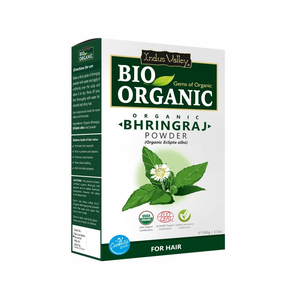 INDUS VALLEY Bio Organic Natural and Pure Indigo Powder with Bhringraj Powder for Hair Care - (100g*2=200g)