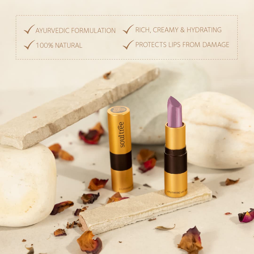 SoulTree Ayurvedic Lipstick - Candy Floss 636, 4gm | Creamy Texture | Enriched with Organic Ghee & Almond Oil | Moistured & Nourished Lips | 4gm