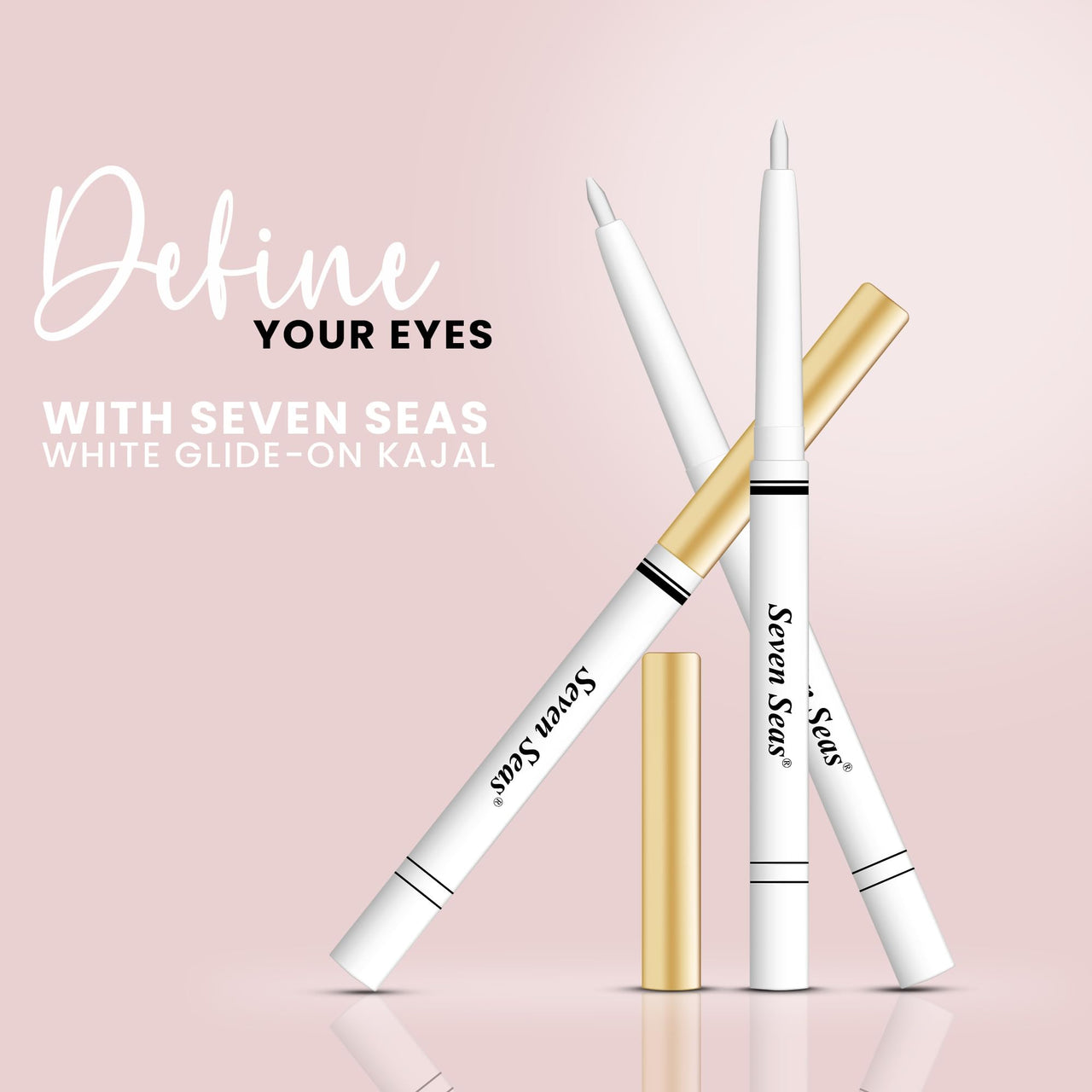 Seven Seas Glide On Color Kajal - White, Waterproof and Smudgeproof | All Day Revolving Kajal | Non Transferable and Long Lasting Stay up to 24 Hours | 0.35g