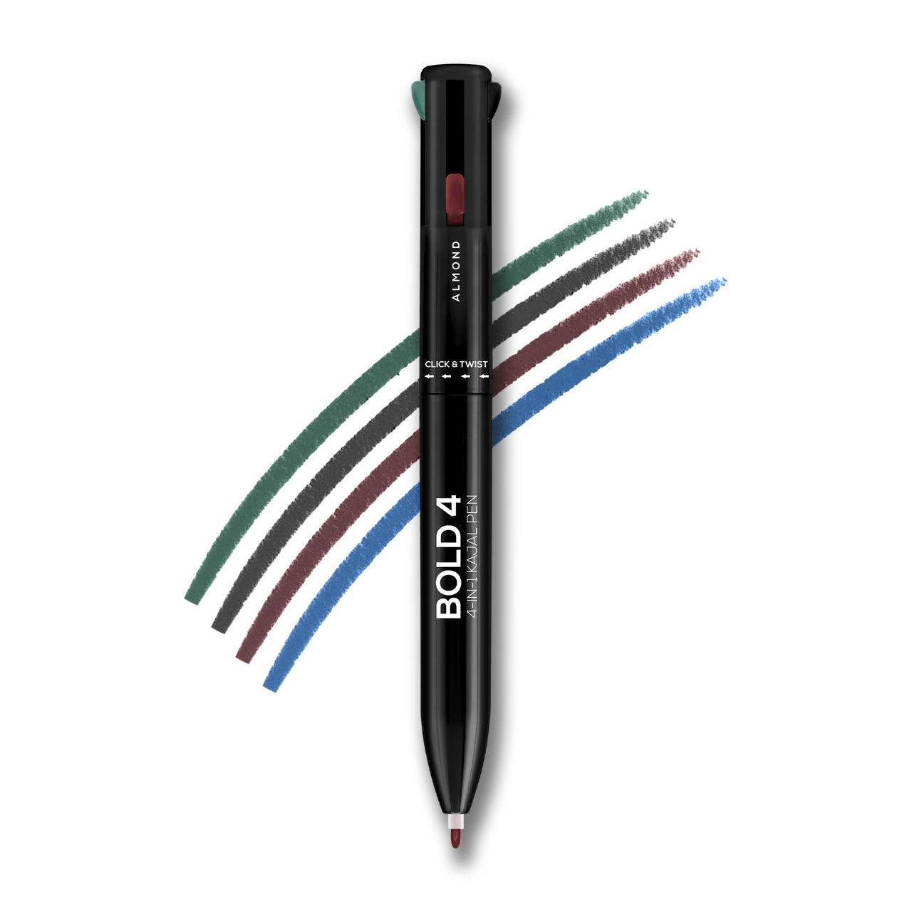 RENEE Bold 4-4-In-1 Kajal Pencil - Four Shades Black, Brown, Teal & Blue - Matte Finish, Rich Color Payoff, One-Stroke Application, Travel Friendly & Easy To Use