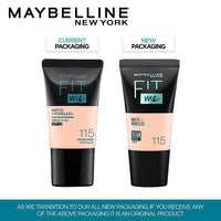 Maybelline New York Liquid Foundation, Matte & Poreless, Full Coverage Blendable Normal to Oily Skin, Fit Me, 115 Ivory, 18ml (Pack of 2)