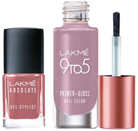Lakmé Absolute Gel Stylist Dusty Rose 12ml & Lakmé 9 To 5 Primer + Glossy Finish Nail Colour Combo