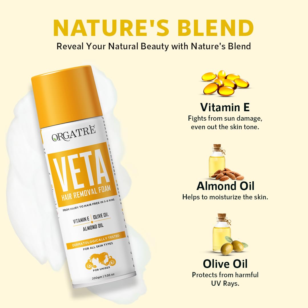 ORGATRE Hair Removal Cream Spray for Men & Women | Painless Body Hair Remover for Chest, Back, Legs, Underarms & Intimate Skin | 200 gm