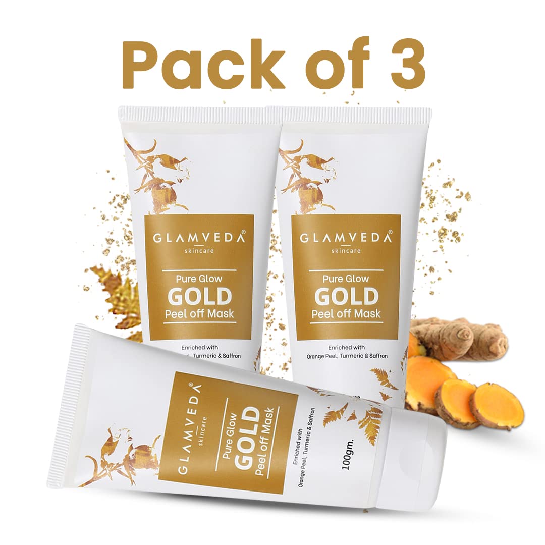 Glamveda Pure Glow Gold Peel Off Mask Enriched With Orange Peel,Turmeric & Saffron Pack of 3