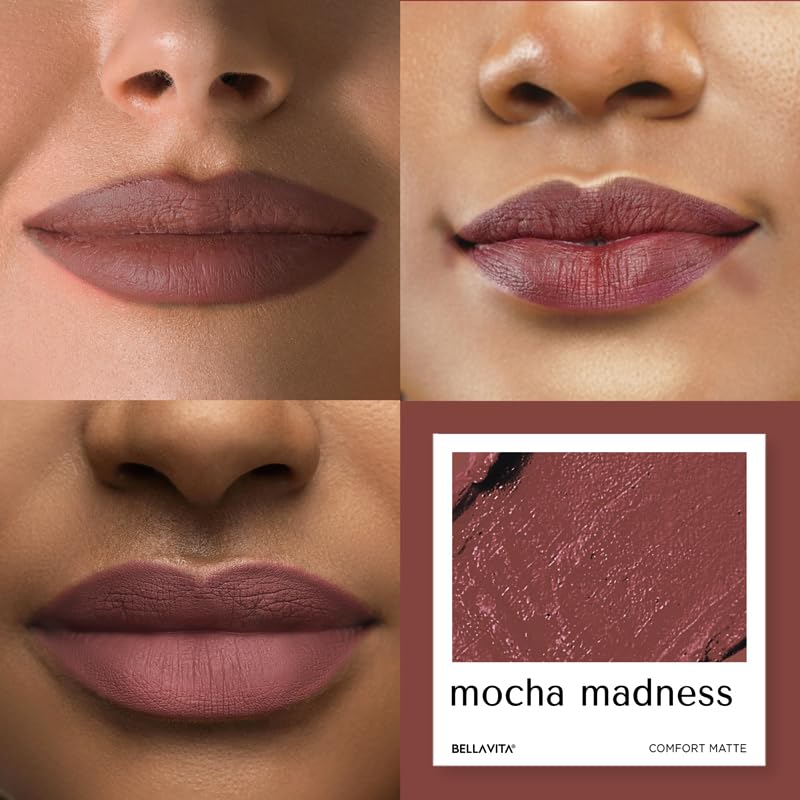 BELLAVITA Comfort Matte Bullet Lipstick| Intense Colour| Creamy Matte Finish| Intense Moisturisation| Smooth Glide| Lipsticks for Women| 4 Hr Stay, Mocha Madness, 4.2 gm