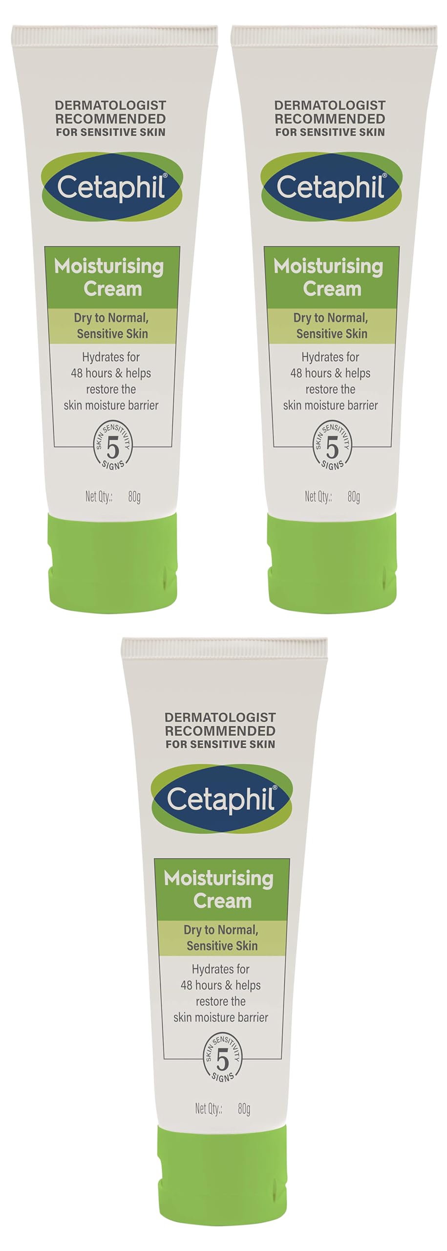 Cetaphil Moisturising Cream for Face & Body, Dry to Normal skin, 80 gm (Pack of 3)