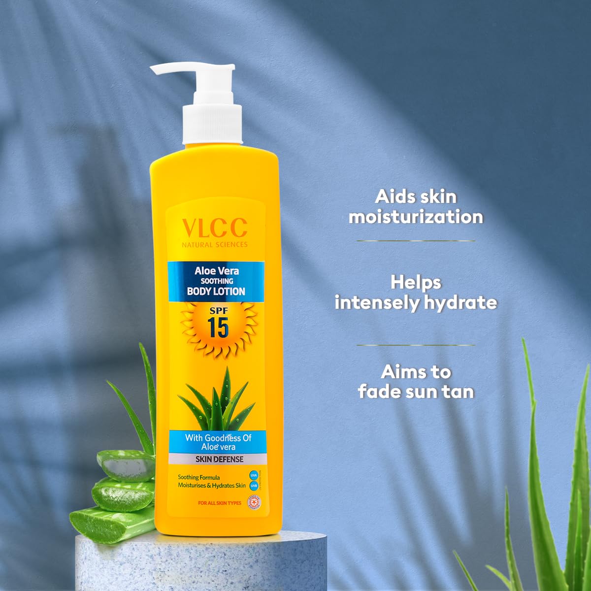 VLCC Aloe Vera Soothing Body Lotion - 350ml | Aloevera Body Lotion with SPF 15 | Calms Skin & Soothes Bumps | Even Texture and Hydration | Helps Fade Tan | Aloevera and Cocoa Body Lotion.