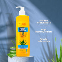 VLCC Aloe Vera Soothing Body Lotion - 350ml | Aloevera Body Lotion with SPF 15 | Calms Skin & Soothes Bumps | Even Texture and Hydration | Helps Fade Tan | Aloevera and Cocoa Body Lotion.