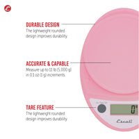 Escali Primo Digital Food Scale Multi-Functional Kitchen Scale and Baking Scale for Precise Weight Measuring and Portion Control, 8.5 x 6 x 1.5 inches, Soft Pink