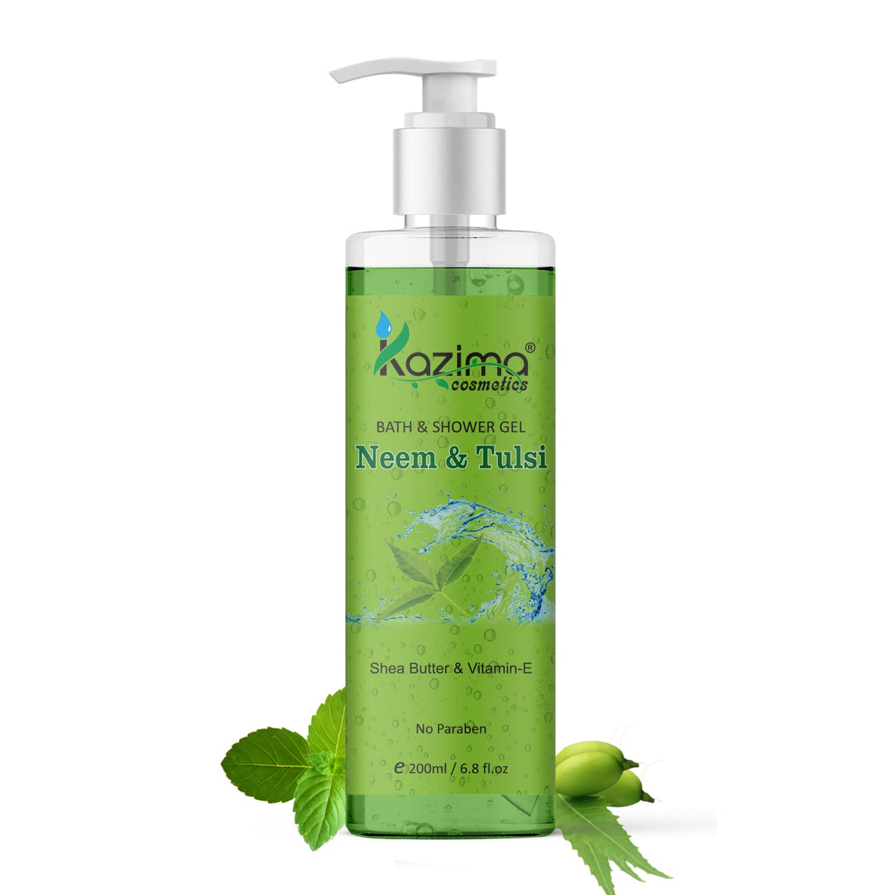KAZIMA Neem & Tulsi Bath Shower Gel & Luxury Body Wash (200ML) with Shea Butter, Vitamin E, Aloe Vera, Rose, Lavender, Honey & Sandalwood (Free From Parabens)