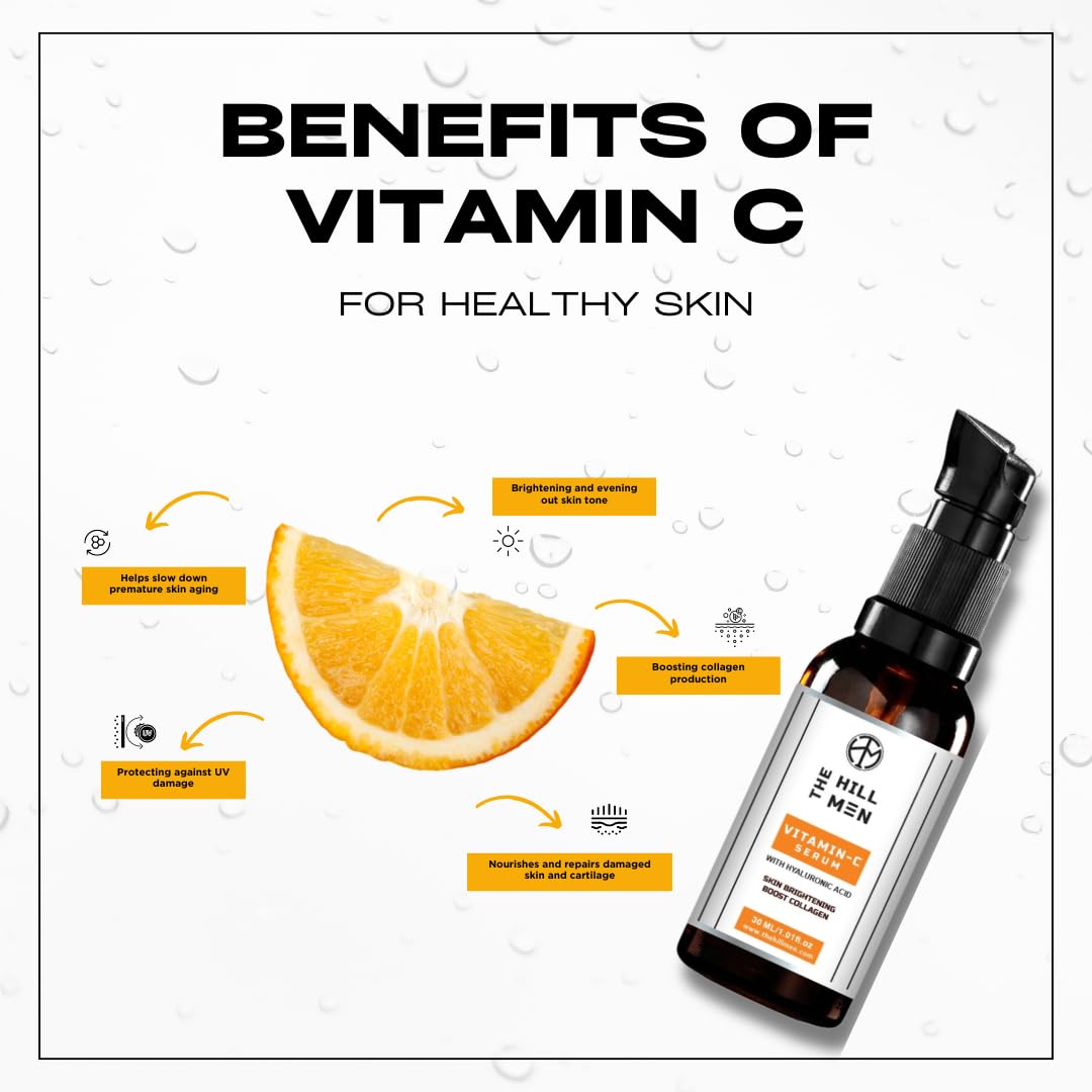 The Hillmen Vitamin C Unisex Face Serum for Daily Use Glowing Skin Sensitive Radiance Boost, Brightening Effect, Wrinkle Reduce Repair Sun Damage,chemical Free & Alcohol Free (90 Ml) Pack 0f 3
