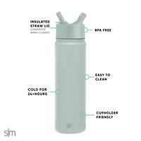 Simple Modern Water Bottle with Straw Lid Vacuum Insulated Stainless Steel Metal Thermos | Reusable Leak Proof BPA-Free Flask for Gym, Travel, Sports | Summit Collection | 22oz, Sea Glass Sage -Sea Glass Sage